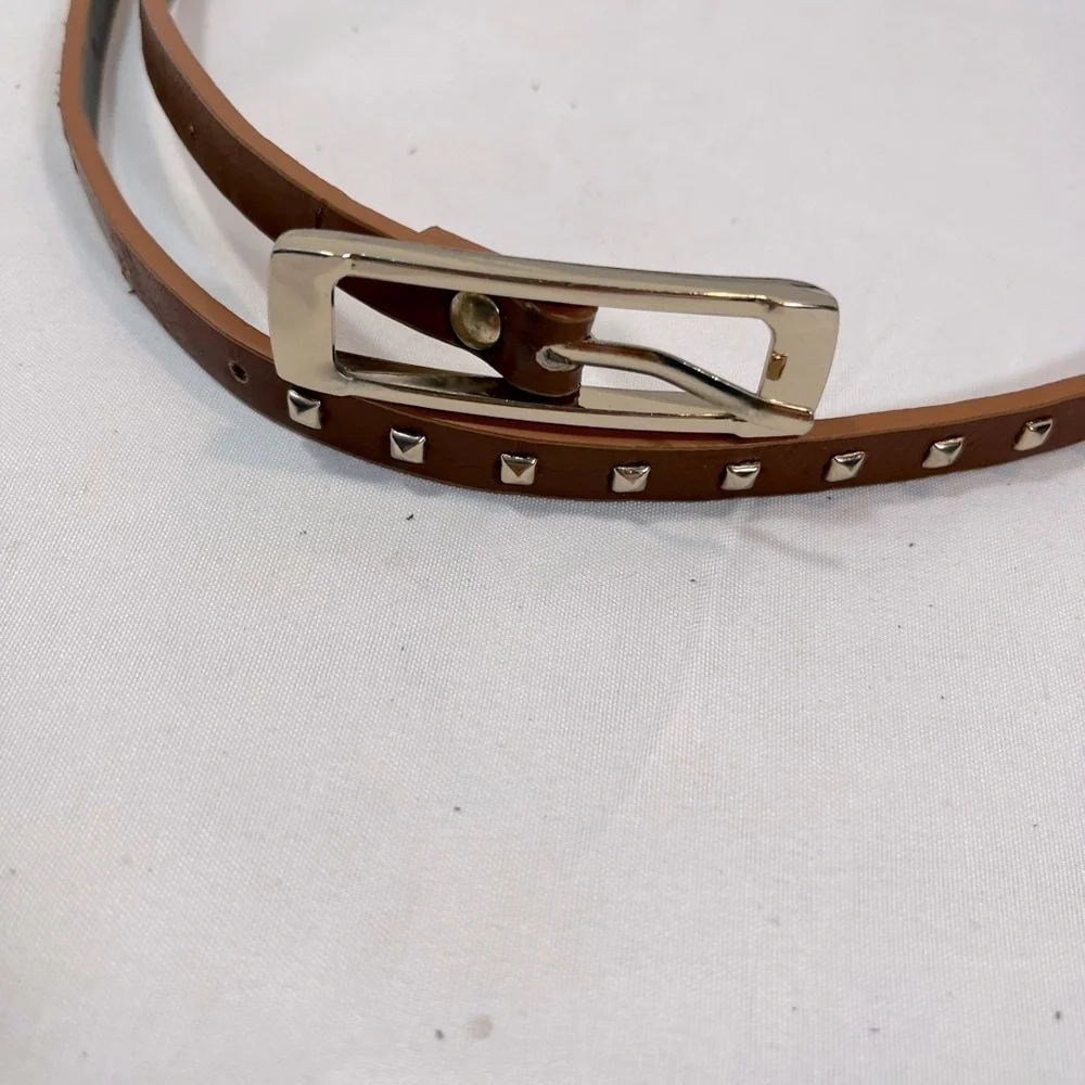 Thin brown belt with gold buckle & embellishments
